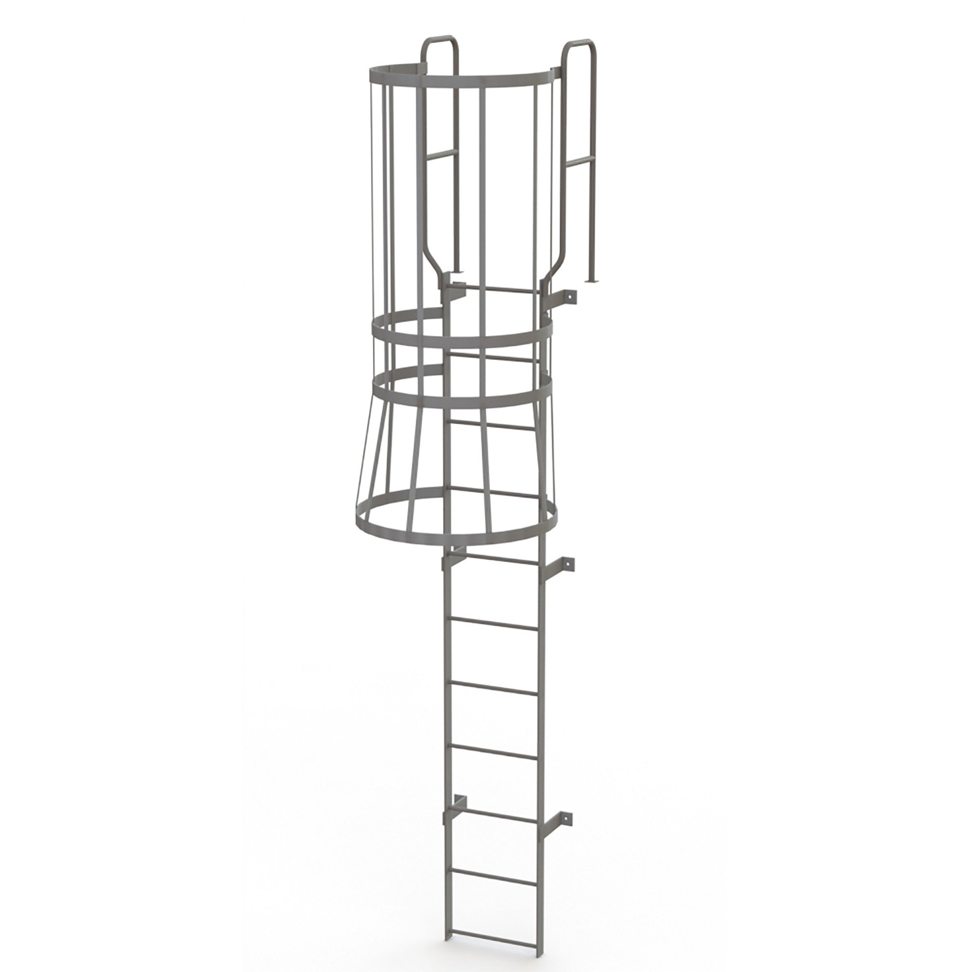 Tri-Arc Steel Fixed Cage Ladder — Gray, 500-Lb. Capacity